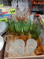 2 FLATS MISC. GLASS- TUMBLERS- GREEN GLASSES