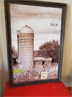 24" X 36" Rustic Wood Frame & Red Foot Stool