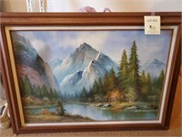 Mountain Scene Painting , Framed-By C. Hall