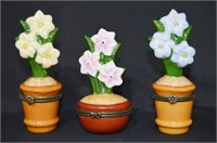 3 pcs Porcelain Flower Pot Trinket Boxes