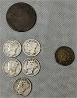 5 Mercury Dimes, 1894 Haitian 2 Cent, 1864