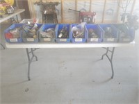 8 blue bins of miscellaneous parts
