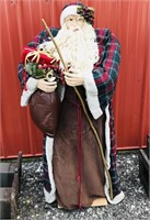 3 ft Santa with plaid cloak and gold walking