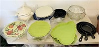 Cast Iron Pans, leaf design Plates, etc