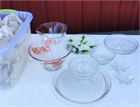 Tote of Random glass bowls/candle holders/plates