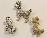 3 - adorable poodle dog brooch pins