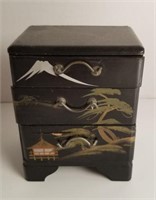 Vintage Japan painted wooden jewelry trinket box