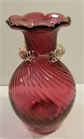 Vintage cranberry ruffled blown glass vase