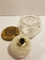 Antique Crystal cut glass powder box trinket dish