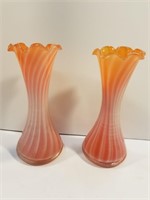 2 vintage blown glass ruffled Portugal Bud vases