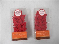 (2) Set Of 4 Red Felt Leaf Napkin Rings
