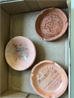 3 clay pottery ash trays