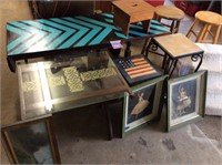 Collection of Tables, Stools, & Art