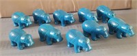 BLUE HIPPO SET OF 10 MADE IN THAILAND