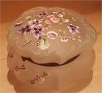 816 - BEAUTIFUL FROSTED GLASS PAINTED TRINKET BOX