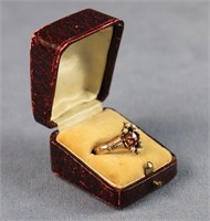 14k Yellow Gold Edwardian Ring w/ Garnet, 6 Pearls