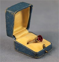 Art Deco 14k Yellow Gold Ring w/ 2.50ct Red Stone