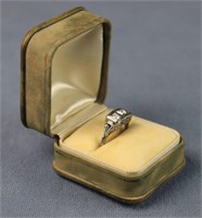 Art Deco 14k White Gold Ring w/ Simulated Diamonds