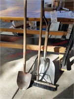 spade, push broom, and aluminum shovel