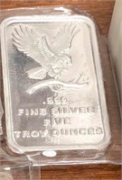 One (5) Five Oz SilverTowne Eagle Silver Bar