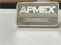 One (5) Five Troy Oz APMEX Silver Bar