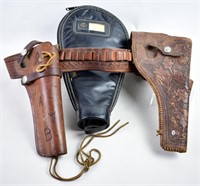 VINTAGE LEATHER HOLSTERS & PISTOL POUCH