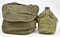 VINTAGE US MILITARY BELT WITH CANTEEN & FIELD BAG