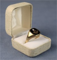 Men's 14k Yellow Gold & Diamond Masonic Ring