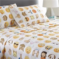 SPIRIT LINEN HOME White Emoji 3 Piece Sheet Set