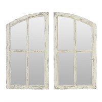 15" x 27" Arched Flat Wood Framed Wall Mirror Set