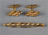 Men's 14k Yellow Gold Cuff Links & Tie Clip Set