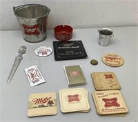 Miller bar items bucket  ashtray coasters letter
