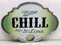 * Miller "Chill" Light Lime tin advertising sign.