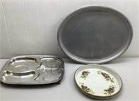 *(3) Older serving trays w/ hand painted Aluminum