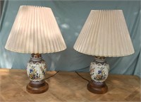 Pair of Porcelain & Wood Table Lamps