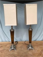 Vintage Pair of Glass & Chrome Table Lamps