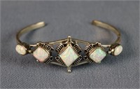 Richard Begay Sterling Silver & Opal Cuff Bracelet
