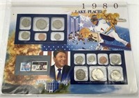 1980 Lake Placid Stamp ABD  UNC Coin set