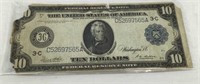 1914 $10.00 Large Bill  (Damaged)