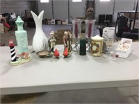 Candles, bottles, hand painted bell
