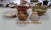 Pottery warebowls, honey, pie plate