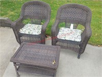 3 pc brown wicker outdoor furniture