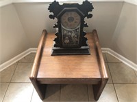 Solid Wood End Table & Antique Clock