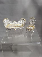 MINIATURE METAL FRENCH SOFA AND CHAIR