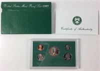 1997 S Proof Set Original Box & COA 5 Coins