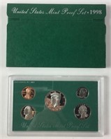 1998 S Proof Set Original Box & COA 5 Coins