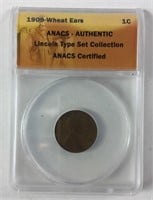 1909 Wheat Ears ANACS Authentic Lincoln Type Set