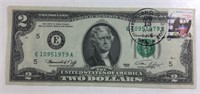 1976 $2 Dollar Bill Stamped Federal Reserve Green