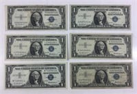 lot of 6 One Dollar Silver Certificates