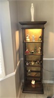 Vintage Pecan Curio Cabinet & Collectibles